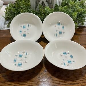 Set of 4 Mount Clemens 1950s MCM‎ Atomic Blue Aqua Small Salad Bowls Vintage